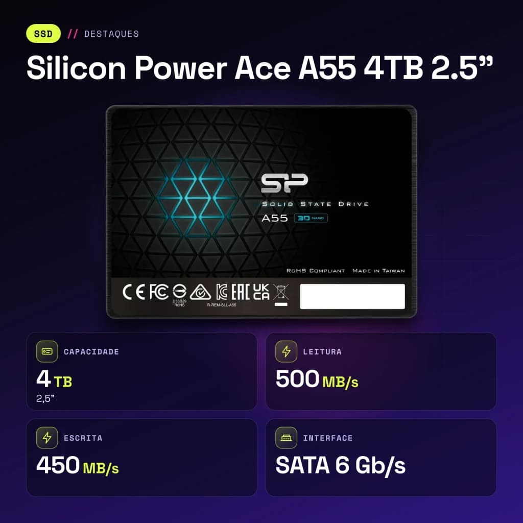 SSD Silicon Power Ace A55 4 To 2,5 pouces SATA III Noir - caractéristiques, 450 MB/s