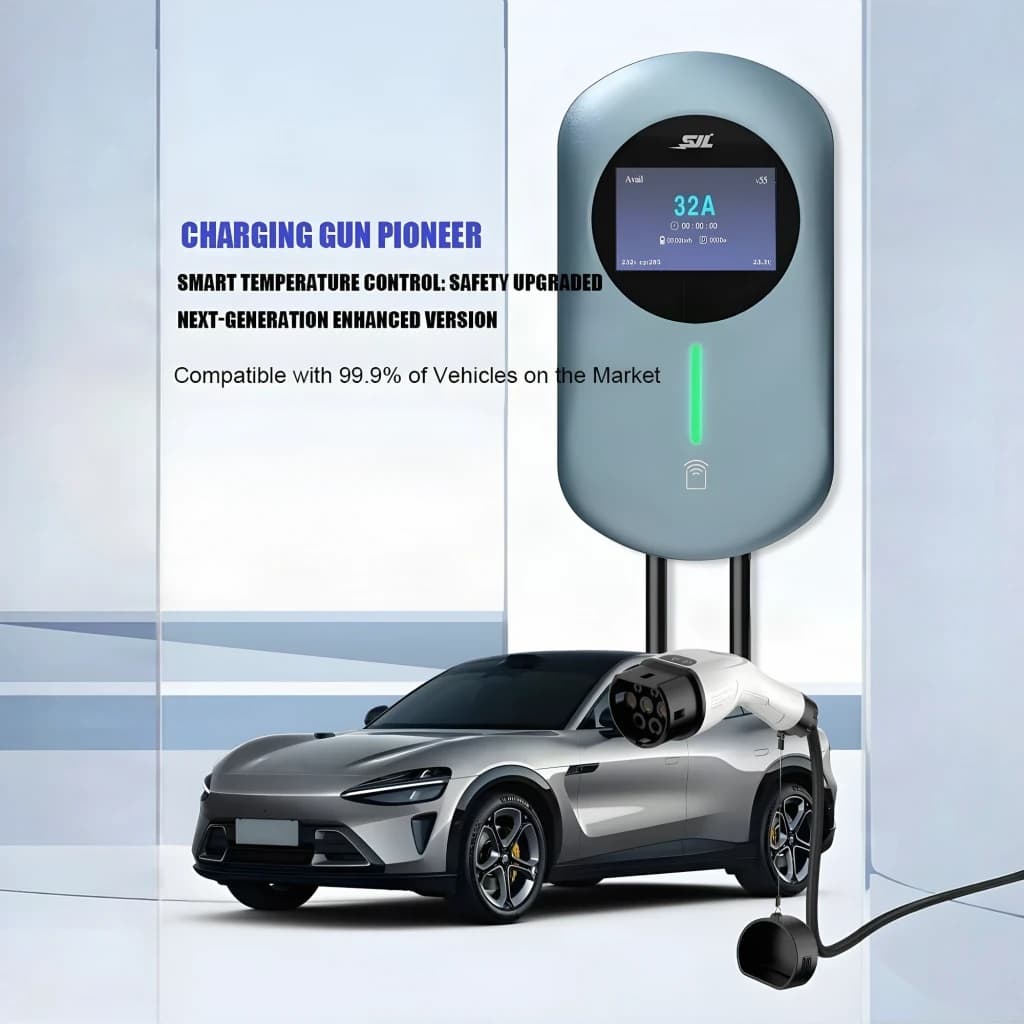 Chargeur Voiture Électrique SJL Borne de Recharge avec Lecteur de Cartes 11kW Type 2 Câble 5m - écran LCD