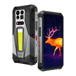 Smartphone robuste Unihertz 8849 Tank 5 Pro 5G avec écran AMOLED 6,73 120Hz, module caméra thermique, projecteur LED arrière, boutons rouges, coque