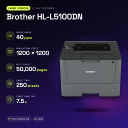 Imprimante Brother HL-L5100DN Laser Monochrome Recto Verso Noir - caractéristiques, 1200 x 1200 DPI