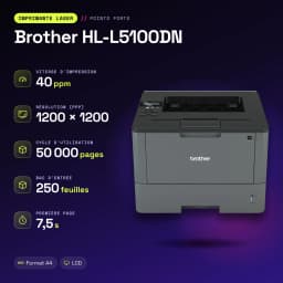 Imprimante Brother HL-L5100DN Laser Monochrome Recto Verso Noir - caractéristiques, Ethernet (RJ-45), USB 2.0