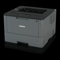 Imprimante Brother HL-L5100DN Laser Monochrome Recto Verso Noir - vue en angle avant-latéral, bac de sortie ouvert