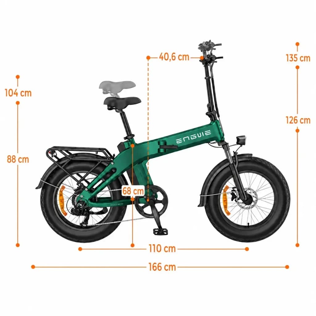 Bicicleta eléctrica plegable ENGWE EP-2 3.0 Boost 250W 120km 25km/h 20 pulgadas Verde - dimensiones