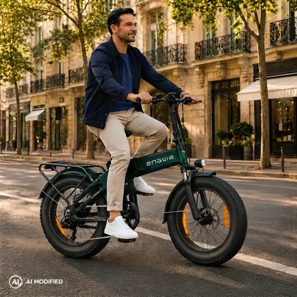 Bicicleta eléctrica plegable ENGWE EP-2 3.0 Boost 250W 120km 25km/h 20 pulgadas Verde - hombre circulando