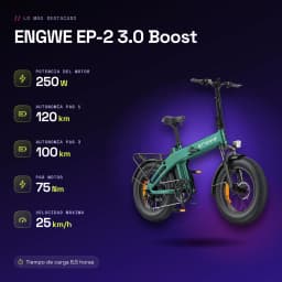 Bicicleta eléctrica plegable ENGWE EP-2 3.0 Boost 250W 120km 25km/h 20 pulgadas Verde - características