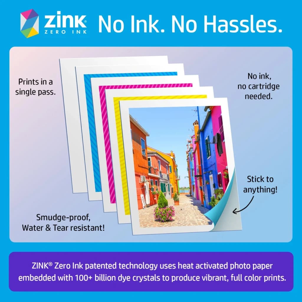 Imprimante photo HP Sprocket 3x4 Couleur Blanc - feuilles de papier photo empilées avec impression couleur