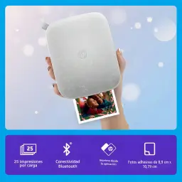 Imprimante photo HP Sprocket 3x4 Couleur Blanc - photo sortant du slot, logo HP sur le dessus