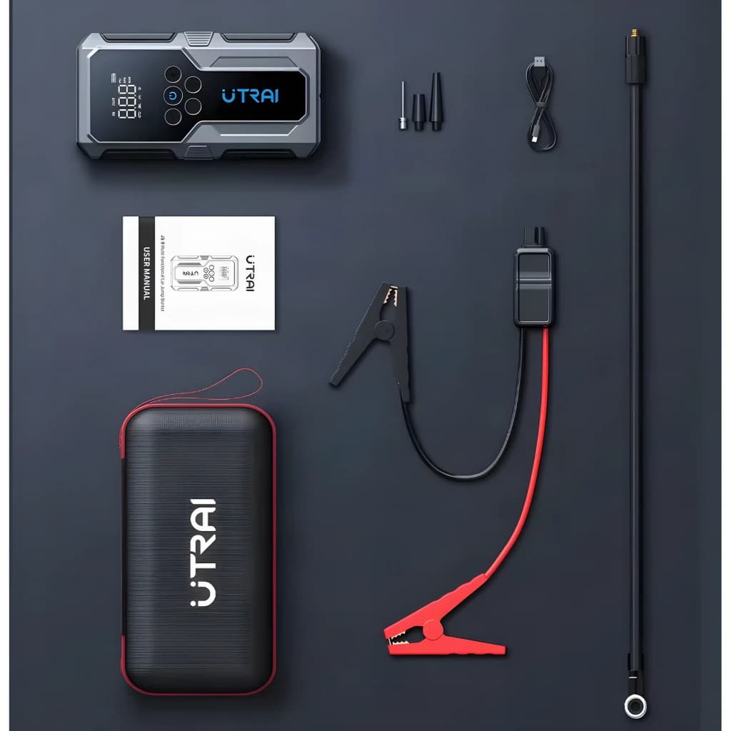 Arrancador de bateria UTRAI JS9 800A até 6L Gasolina / 4,5L Diesel - dispositivo, bolsa, pinças, cabo USB, agulhas