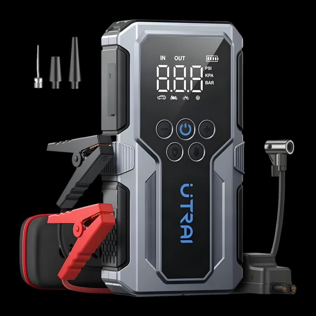 Arrancador de bateria UTRAI JS9 800A até 6L Gasolina / 4,5L Diesel - ecrã LCD PSI/KPA/BAR, pinças vermelhas