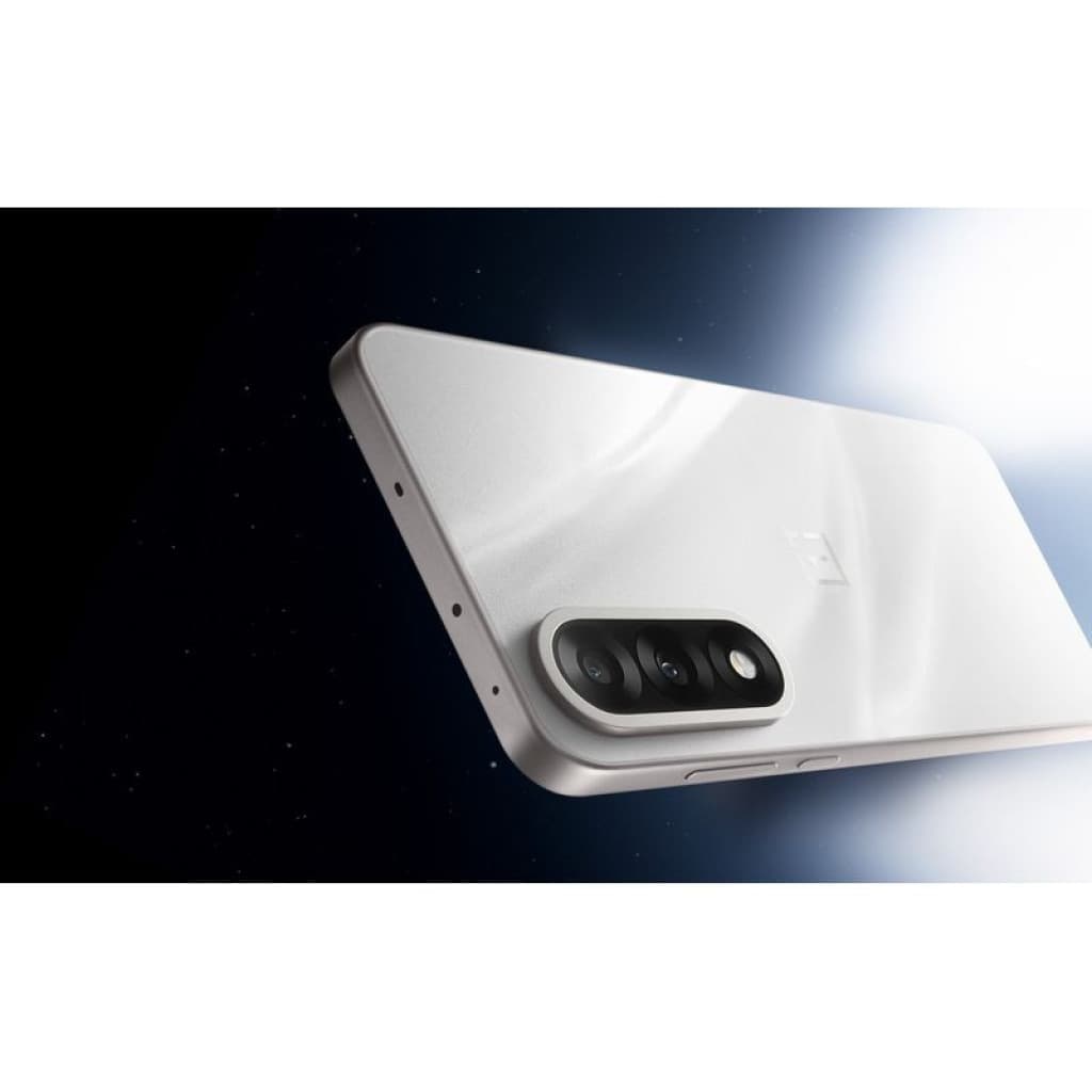 OnePlus Nord 5 5G Marble Sands com traseira perolada, módulo de câmera tripla em cápsula e acabamento fosco elegante, destaque para brilho ondulado