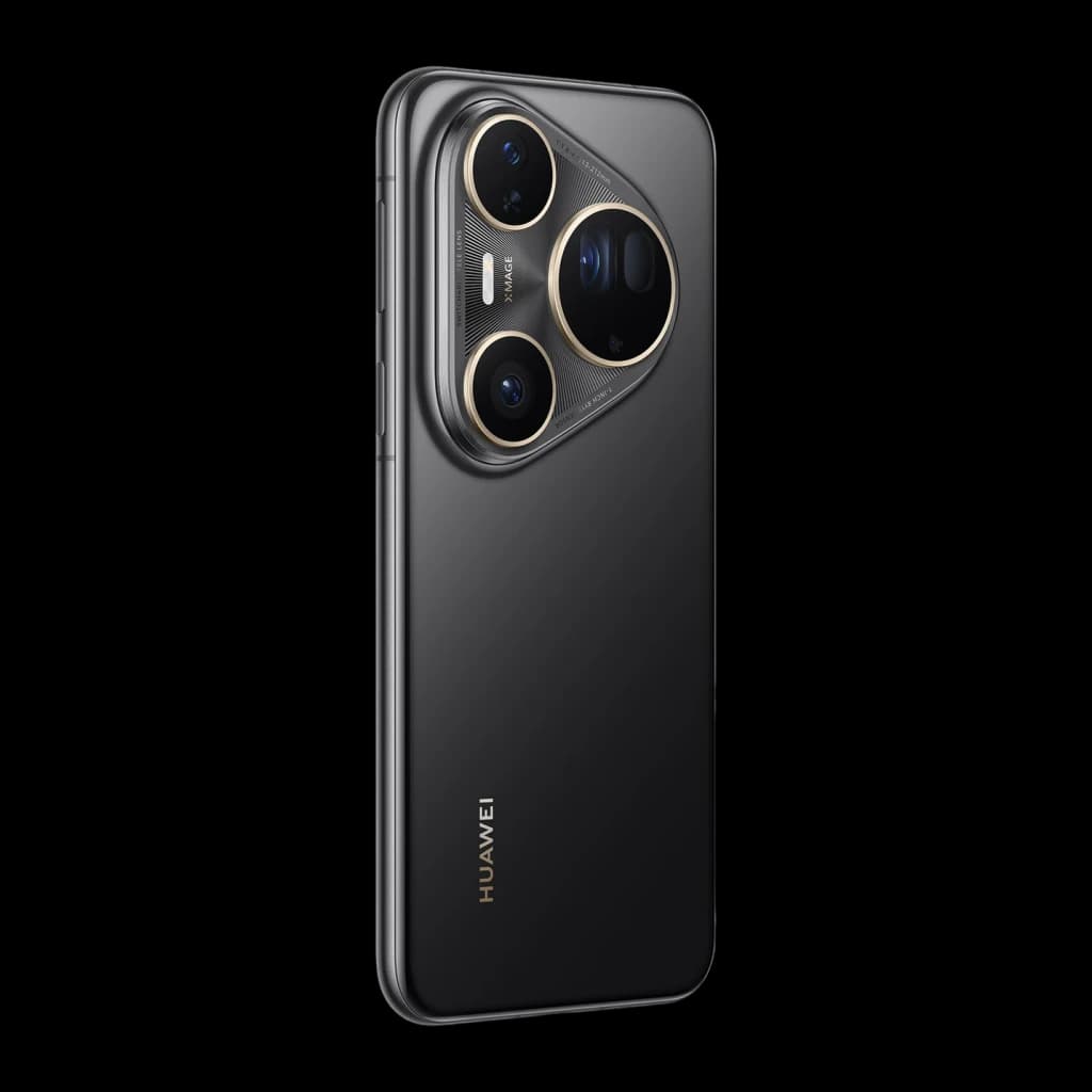 Huawei Pura 80 Ultra 16GB/512GB Negro 6.8 pulgadas OLED 120Hz 50MP OIS, vista trasera en ángulo: módulo de cámaras triple