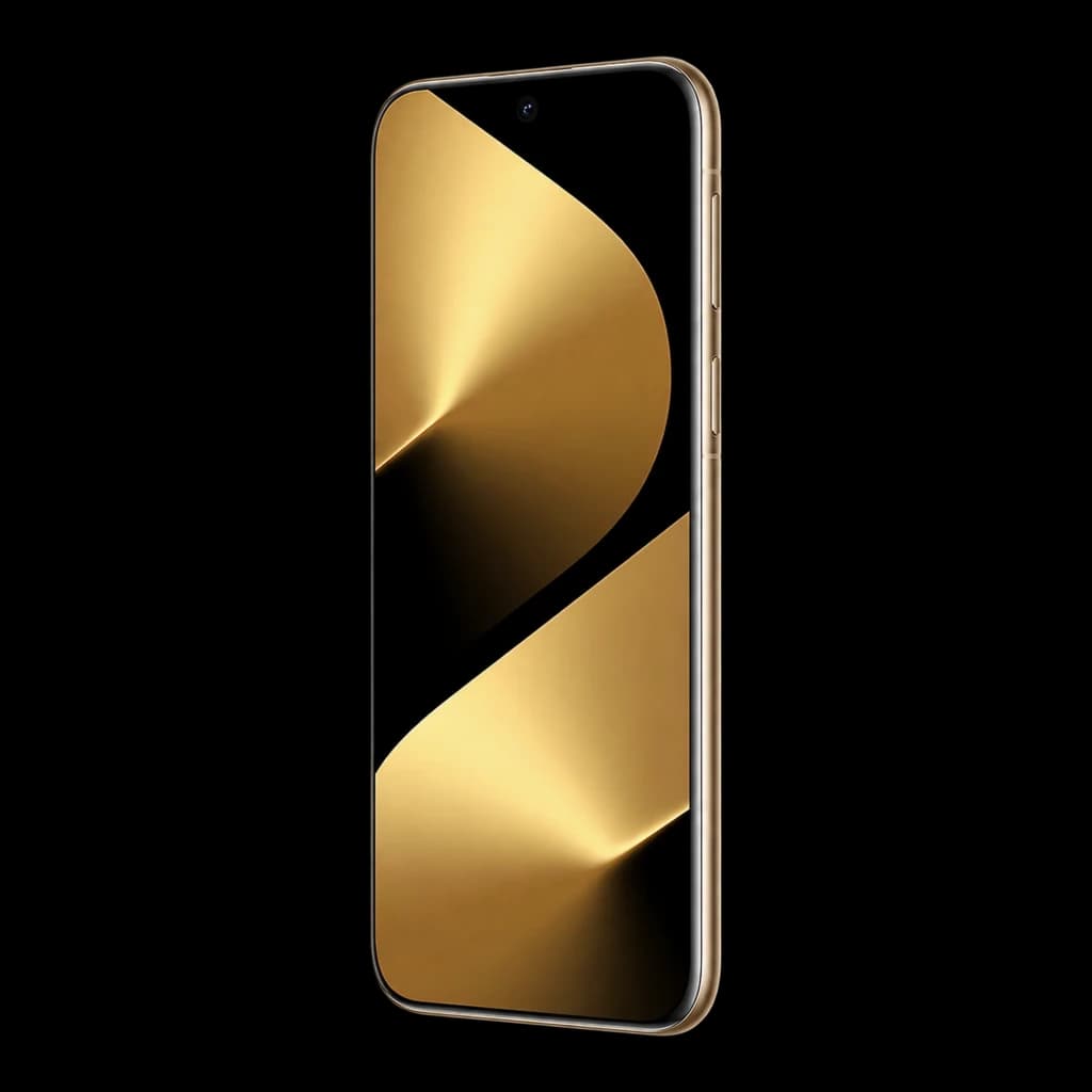 Huawei Pura 80 Ultra dorado con pantalla OLED 6.8 pulgadas 120Hz, bordes curvos y orificio centrado; diseño elegante en tonos dorados y negro brillante