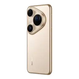 Smartphone Huawei Pura 80 Ultra dorado con triple cámara trasera grande, módulo ovalado prominente y acabado metálico elegante en color champán