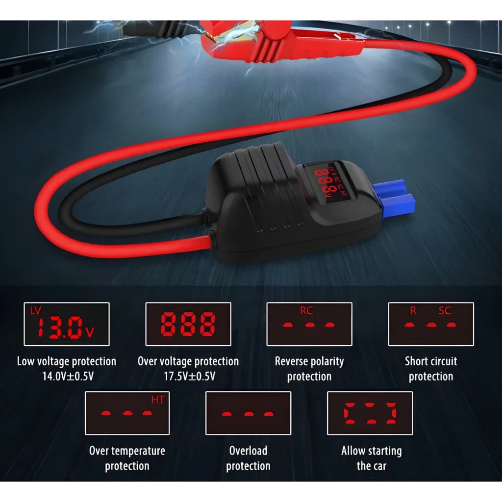 Arrancador de bateria UTRAI JS Mini 800A até 6L Gasolina / 4,5L Diesel - pinças vermelhas com caixa de controlo LED