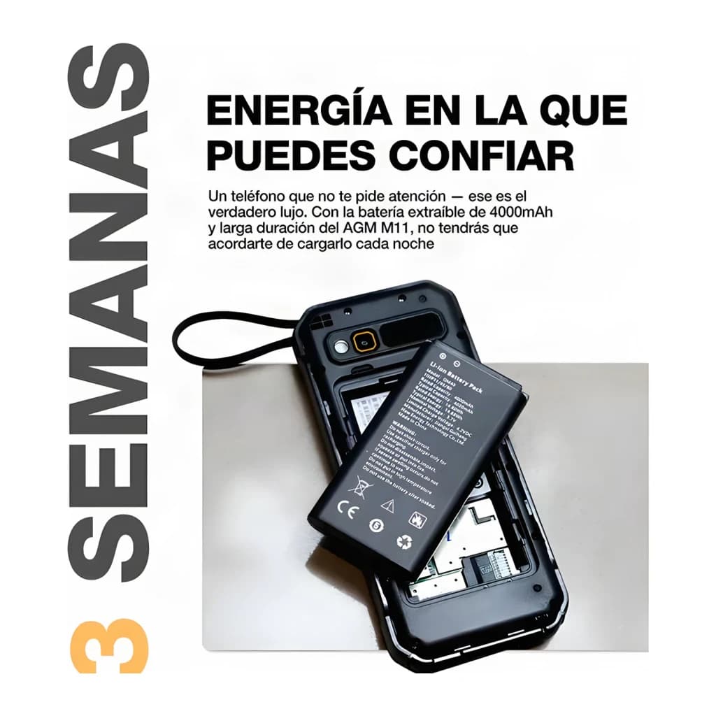 AGM Mobile 4000mAh Noir IP68/IP69K 2.8 pouces - batterie amovible 4000mAh extraite du compartiment