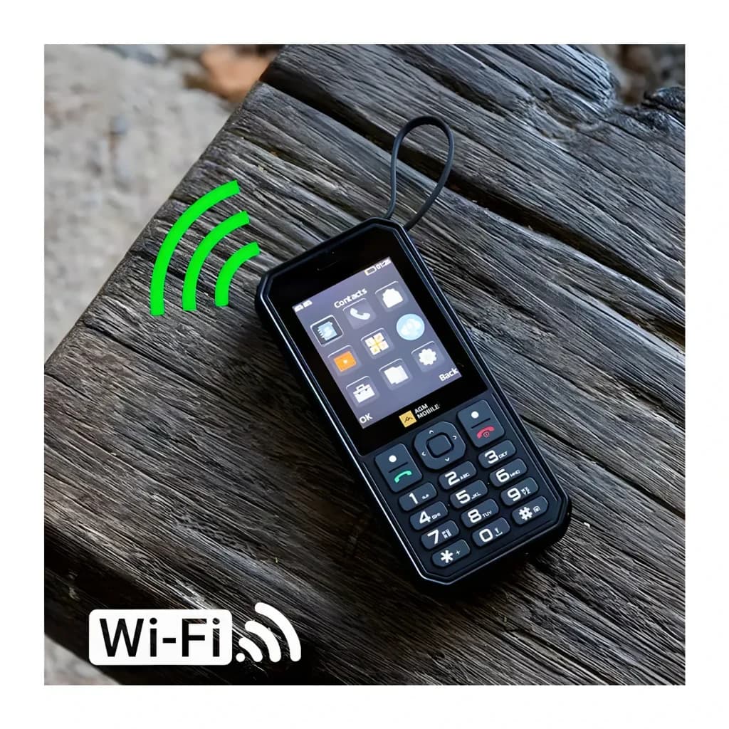 AGM Mobile 4000mAh Noir IP68/IP69K 2.8 pouces - clavier numérique et écran menu sur bois, icône Wi-Fi