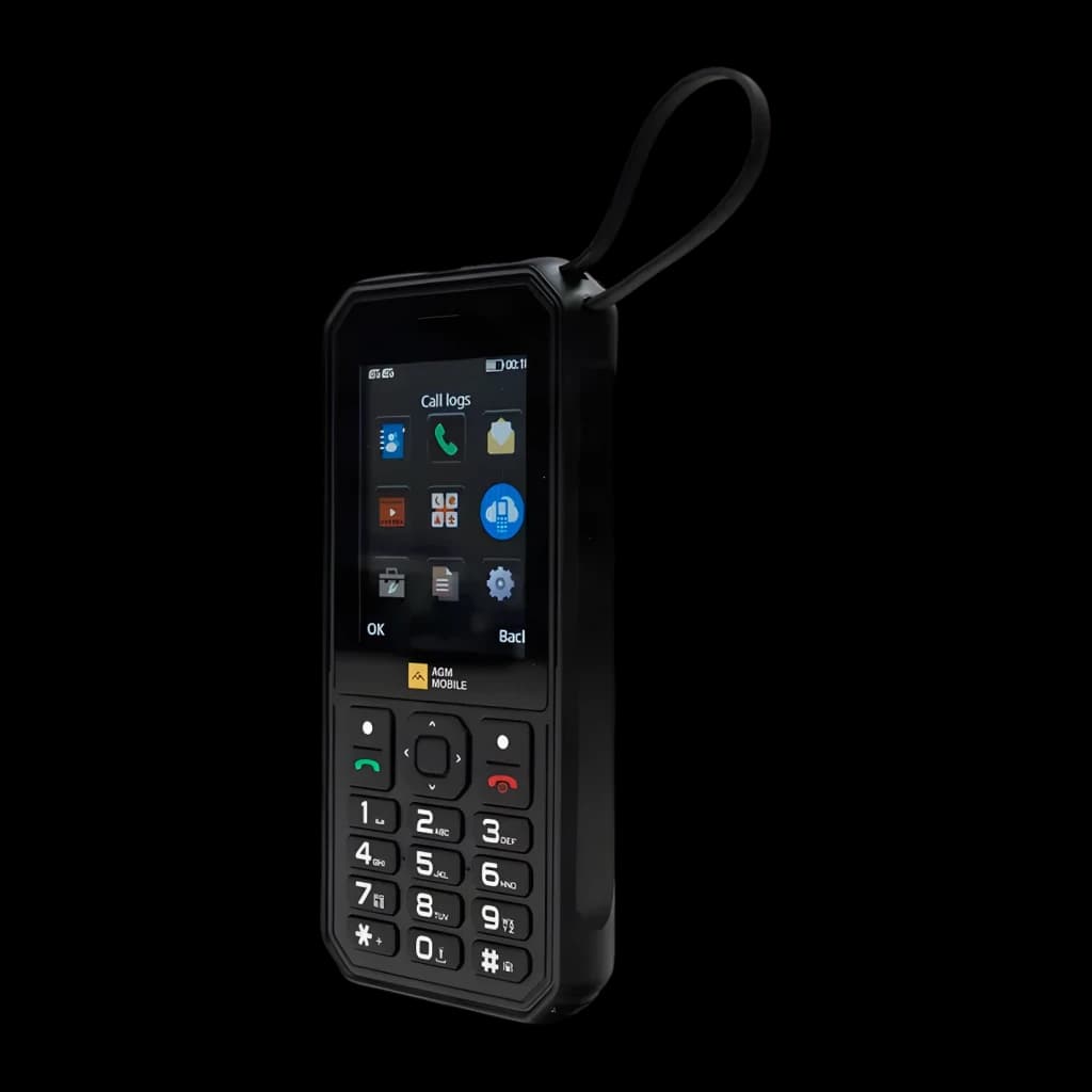 AGM Mobile 4000mAh Noir IP68/IP69K 2.8 pouces - écran allumé, clavier numérique et dragonne noire