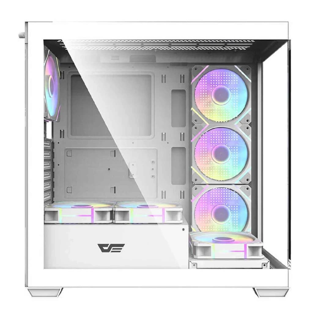 Caja PC Darkflash DS900 Doble Cristal Templado ATX Blanco - interior con 6 ventiladores ARGB y panel lateral