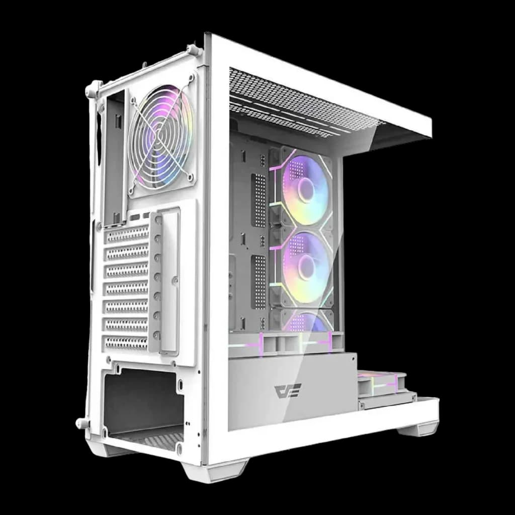 Caja PC Darkflash DS900 Doble Cristal Templado ATX Blanco - panel trasero con ventilador y slots PCIe
