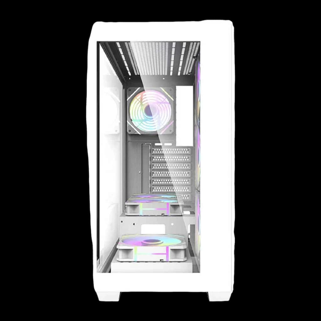 Caja PC Darkflash DS900 Doble Cristal Templado ATX Blanco - interior con ventiladores ARGB y panel lateral de cristal