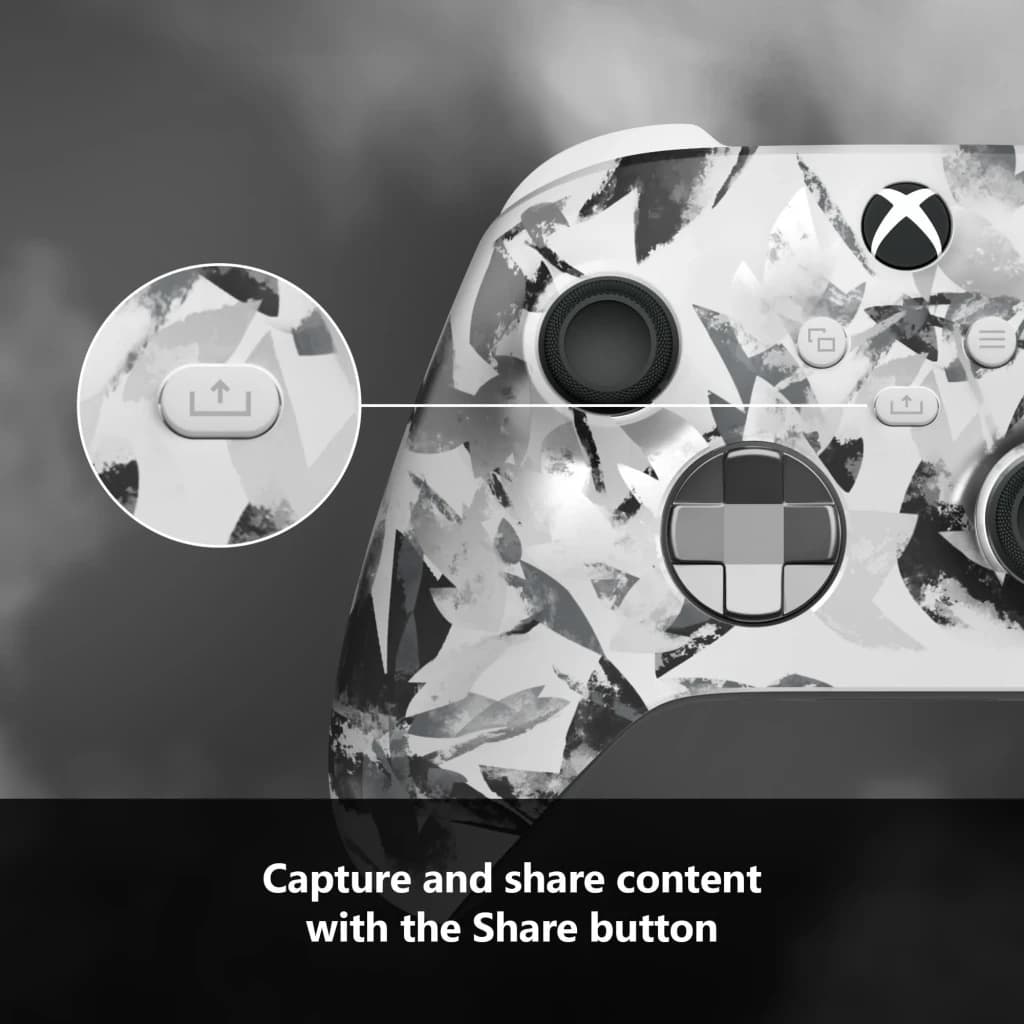 Manette de jeu Microsoft Xbox Wireless Controller Storm Breaker Special Edition Noir/Blanc - bouton Share agrandi