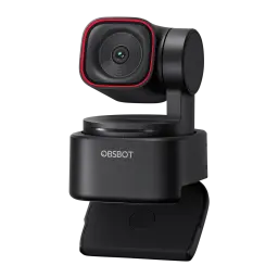 Webcam OBSBOT Tiny 3 Lite 4K Microphone - objectif à anneau rouge, tête rotative et base à clip