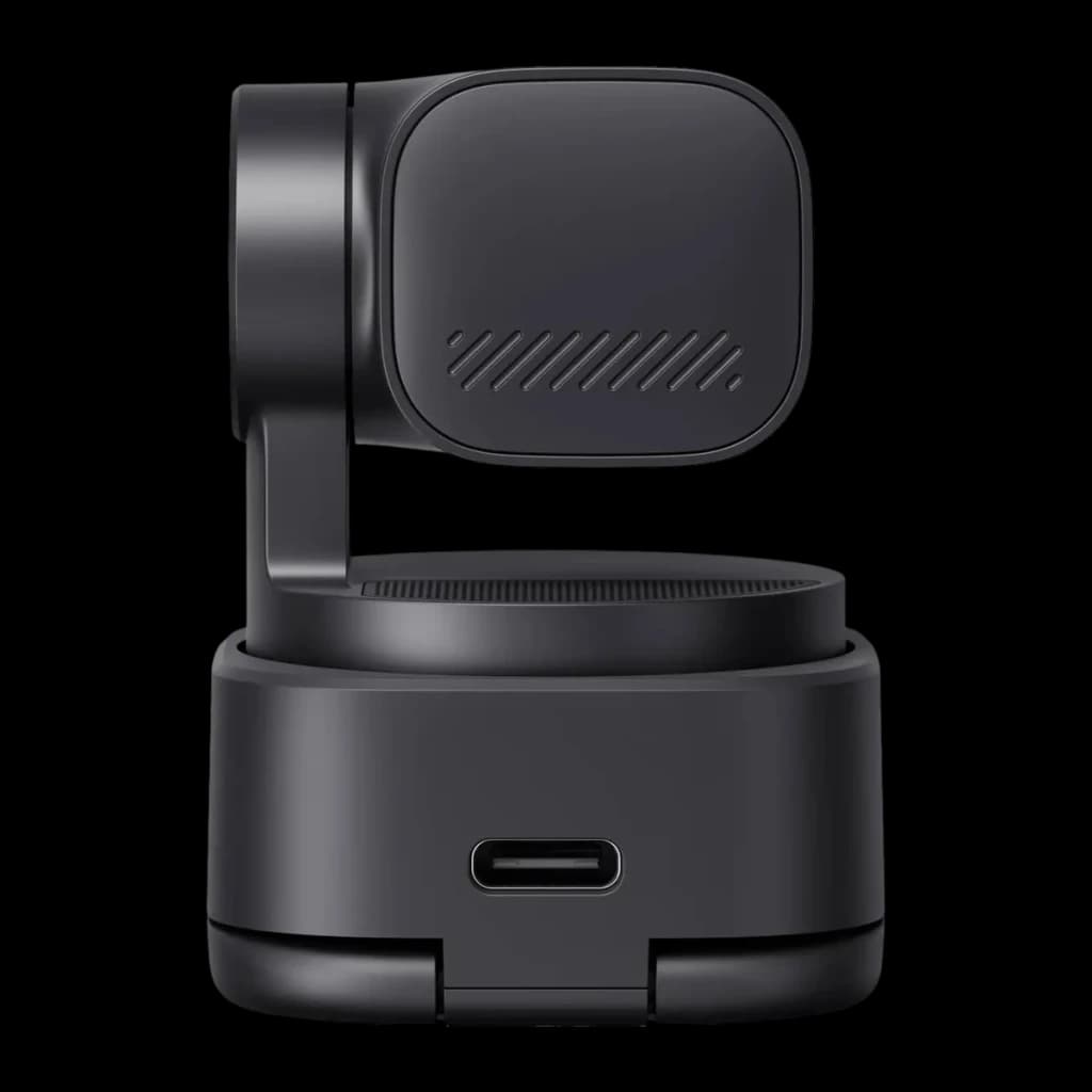 Webcam OBSBOT Tiny 3 Lite 4K Microfone - porta USB-C na base e grelha de microfone na cabeça giratória