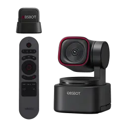 Webcam OBSBOT Tiny 3 Lite 4K Microphone - caméra à anneau rouge, télécommande et récepteur USB noir