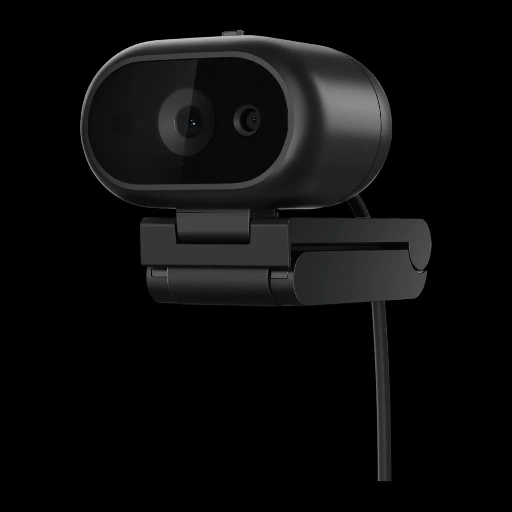 Webcam Dell WB526 2K QHD Preta - módulo de câmeras oval, clipe de fixação e cabo USB visíveis
