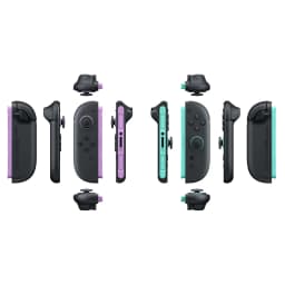 Manette de jeu Nintendo Joy-Con 2 Vert clair et Violet Sans fil - pièces démontées montrant rails et boutons