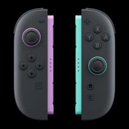 Manette de jeu Nintendo Joy-Con 2 Vert clair et Violet Sans fil - paire séparée montrant rails colorés et boutons