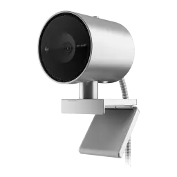 Webcam HP 950 4K Micrófono Negro - lente central, logo HP, etiqueta 4K UHD y clip metálico