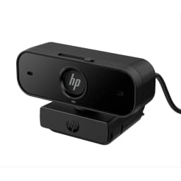 Webcam HP 430 FHD Full HD Preta - lente central com logo HP, clipe de fixação e cabo USB visíveis