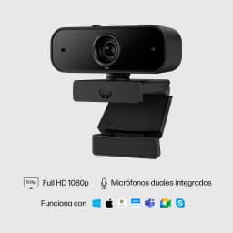 Webcam HP 430 FHD Full HD Preta - lente central, clipe de fixação com logo HP e especificações Full HD 1080p