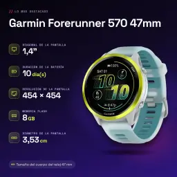 Garmin Forerunner 570 47mm GPS Batterie 10 Jours Blanc/Jaune - caractéristiques