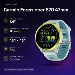 Garmin Forerunner 570 47mm GPS Batterie 10 Jours Blanc/Jaune - caractéristiques, 3,53 cm