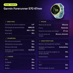 Garmin Forerunner 570 47mm GPS Batterie 10 Jours Blanc/Jaune - caractéristiques
