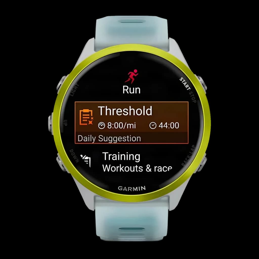 Garmin Forerunner 570 47mm GPS Batterie 10 Jours Blanc/Jaune - écran affichant entraînement Threshold