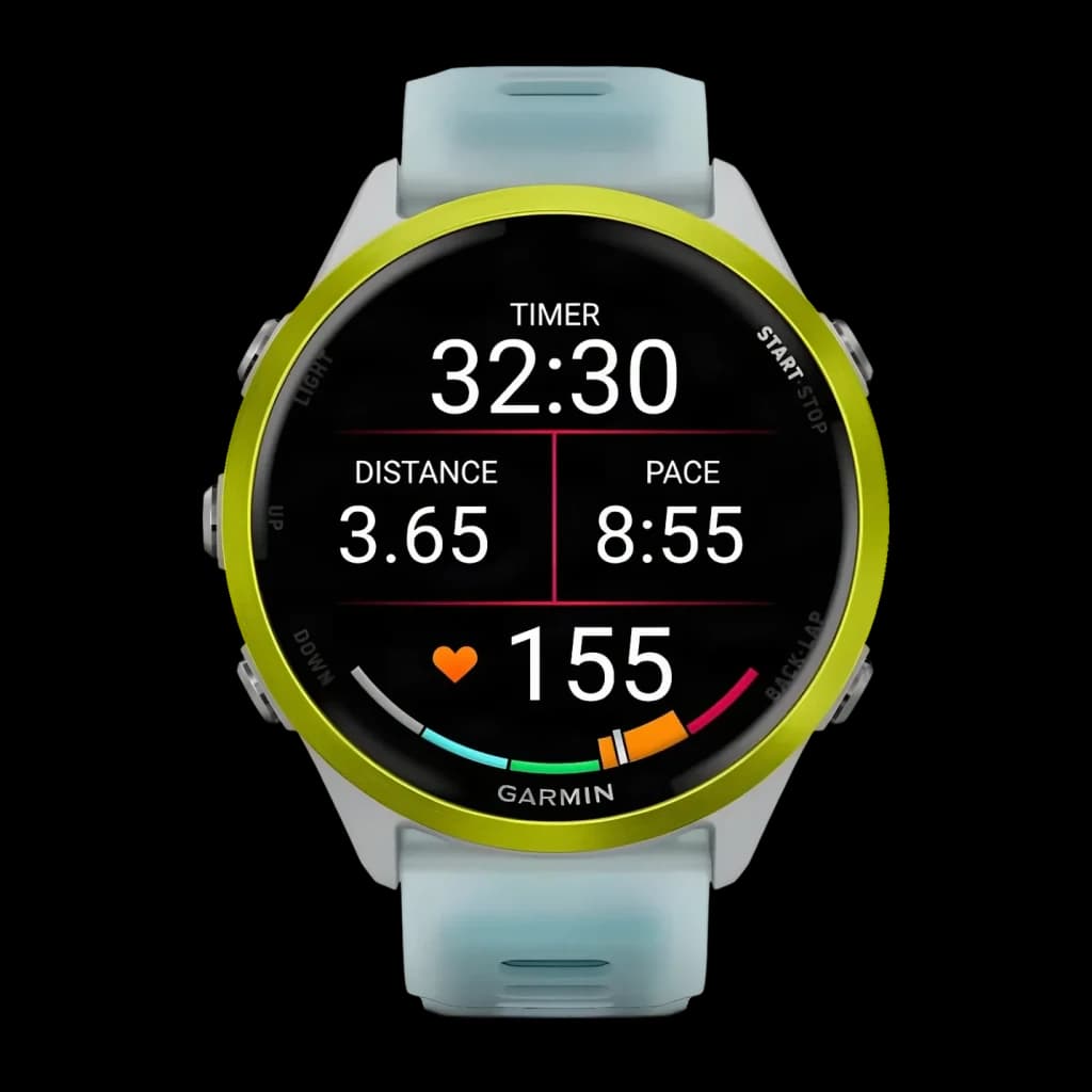 Garmin Forerunner 570 47mm GPS Batterie 10 Jours Blanc/Jaune - écran actif avec minuterie, distance, allure