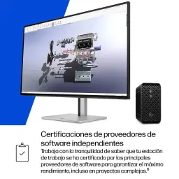 HP Z2 Mini G1a Wolf Pro Security Edition 128GB/1TB SSD Preto Azeviche WiFi 7 - ao lado de monitor com CAD 3D, chassi