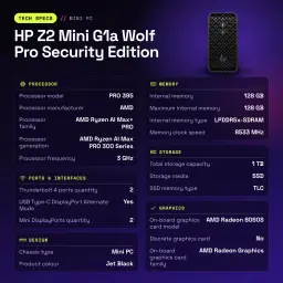 HP Z2 Mini G1a Wolf Pro Security Edition 128GB/1TB SSD Preto Azeviche WiFi 7 - características, 128 GB