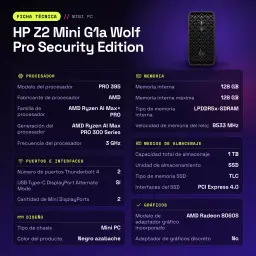 HP Z2 Mini G1a Wolf Pro Security Edition 128GB/1TB SSD Preto Azeviche WiFi 7 - características, 16 MB