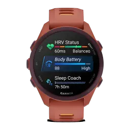 Garmin Forerunner 170 Music 42mm GPS 240h Rose - écran affichant HRV Status, Body Battery et Sleep Coach