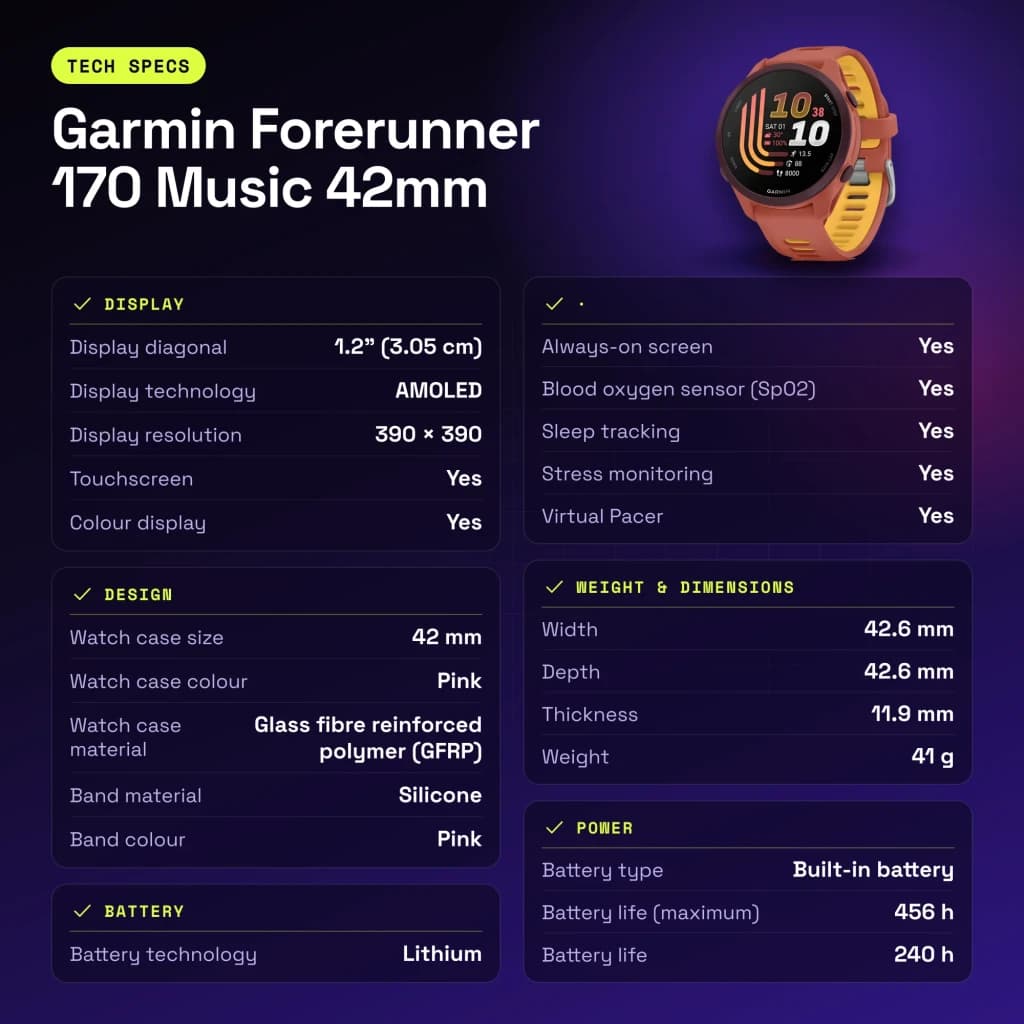 Garmin Forerunner 170 Music Rose