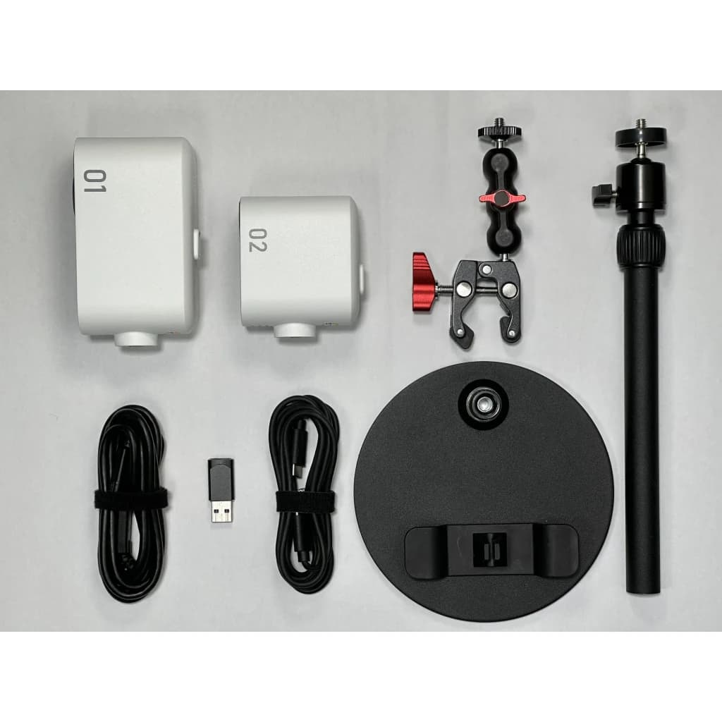 Webcam Creative Project Watcher 4K Microfone Branco - módulos 01 e 02, cabos, adaptador USB, base, grampo