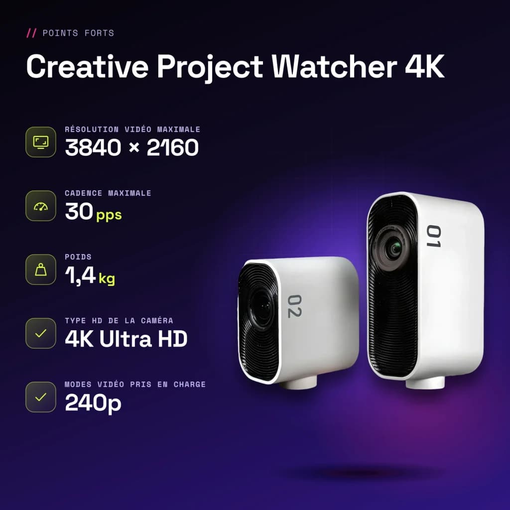Webcam Creative Project Watcher 4K Microfone Branco - características, 252 mm