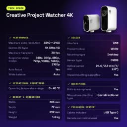Webcam Creative Project Watcher 4K Microfone Branco - características