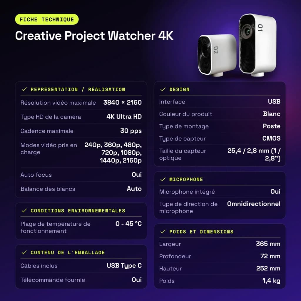 Webcam Creative Project Watcher 4K Microfone Branco - características
