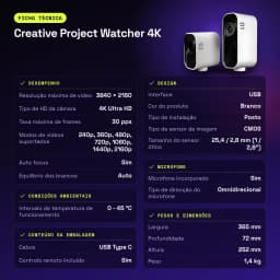 Webcam Creative Project Watcher 4K Microfone Branco - características
