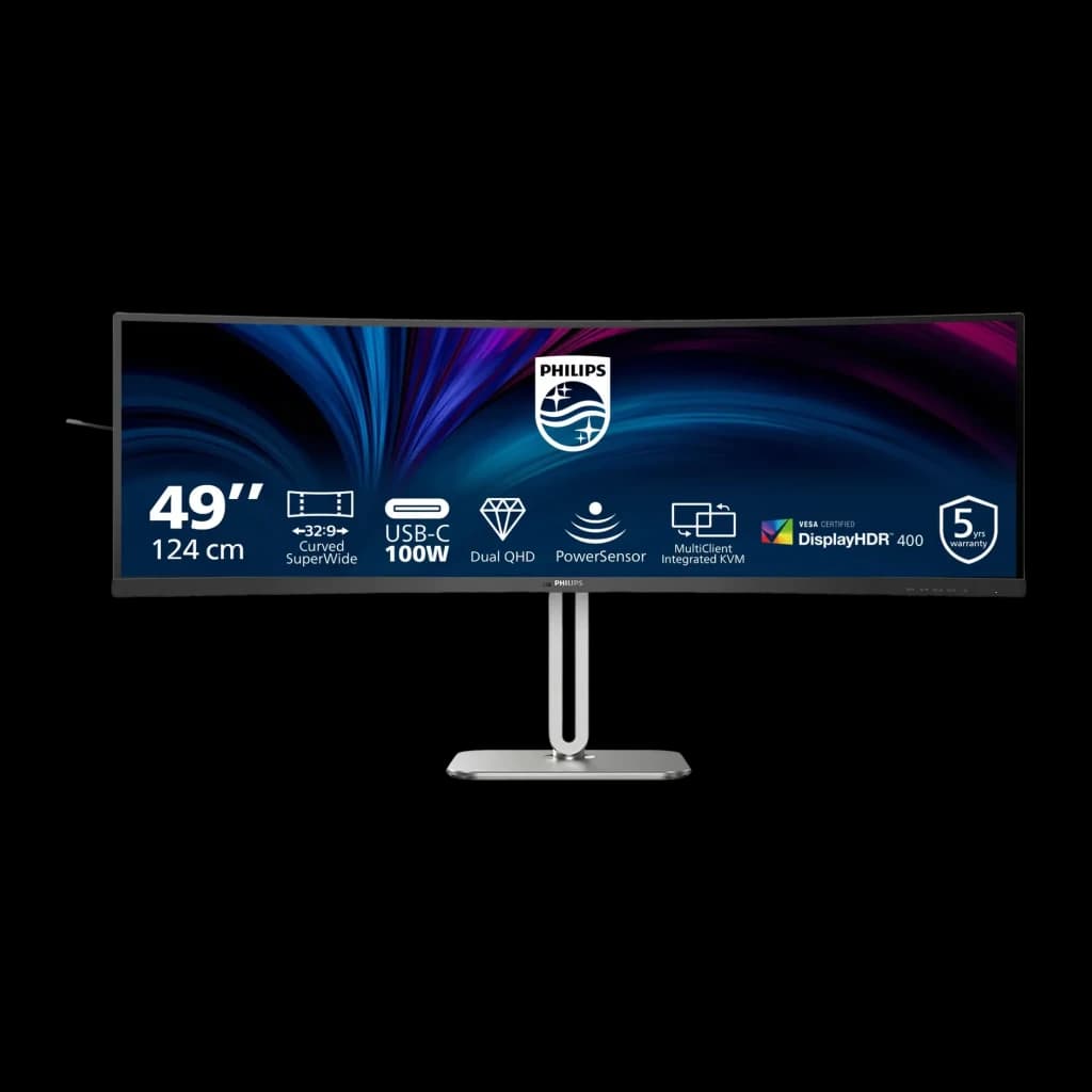 Moniteur Philips 48,8 pouces 1800R Dual QHD VA 75Hz Noir/Argent 49B2U5900C - dalle incurvée ultrawide